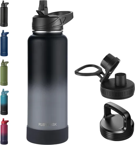Vista 14 de RUBYFLASK - Botella de agua aislada con pajilla, jarra de agua al vacío de acero inoxidable, 24 onzas, botella con 3 tapas a prueba de fugas