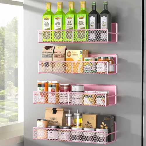 Vista 19 de Estante magnético para especias para refrigerador, paquete de 7 estantes magnéticos fuertes 100% de metal, organizador de especias con soporte