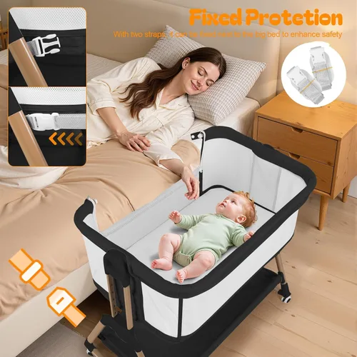 Vista 7 de By Brand 3 in 1 Baby Bassinet, Rocking Bedside Crib for Newborn, Portable Sleeper with Breathable Mesh, 6 Adjustable Heights, Wheels and Storage