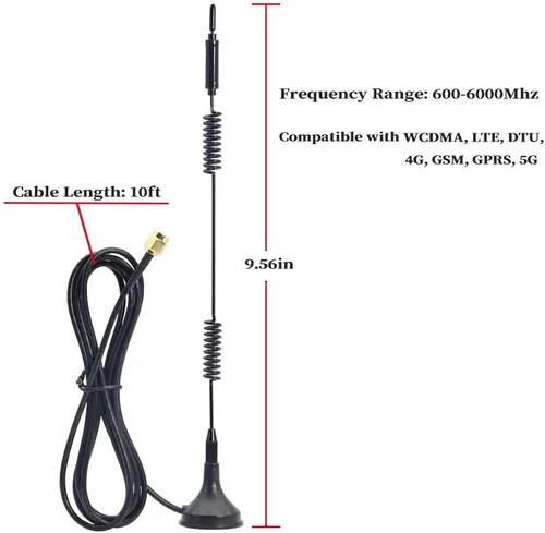 Vista 2 de Antena WiFi de doble banda 2.4GHz 5GHz 5.8GHz 12dBi 0.14 oz Base magnética SMA Antena macho para enrutador WiFi, repetidor de señal repetidor