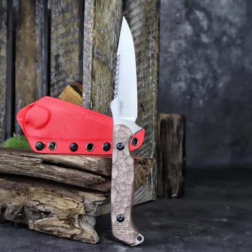 Vista 10 de LR-869 EDC - Cuchillas tácticas fijas de combate, espiga completa 14C28N de acero Reverse Serrations G10/mango de lino, funda Kydex para camping
