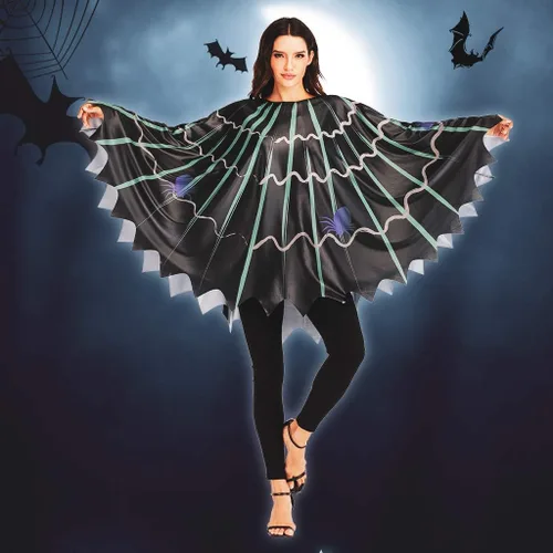 Vista 5 de ReneeCho Disfraz de poncho web para mujer, disfraz de vampiro de Halloween para adultos, araña, negro, cosplay, capa extragrande