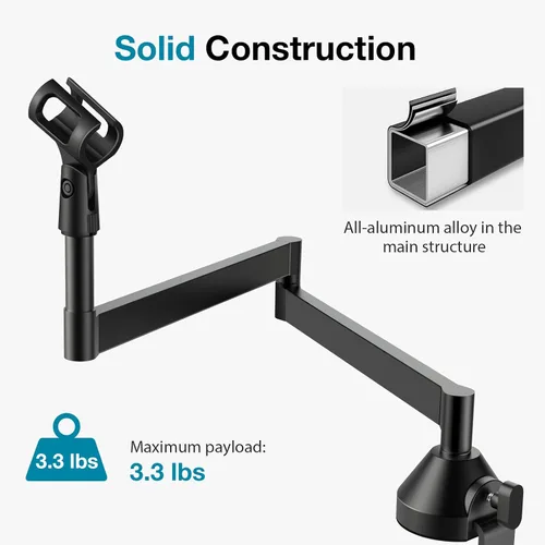 Vista 5 de InnoGear Brazo de Micrófono de Perfil Bajo, Soporte de Brazo de Micrófono Giratorio de 360°, Brazo Articulado de Micrófono de Escritorio Plegable