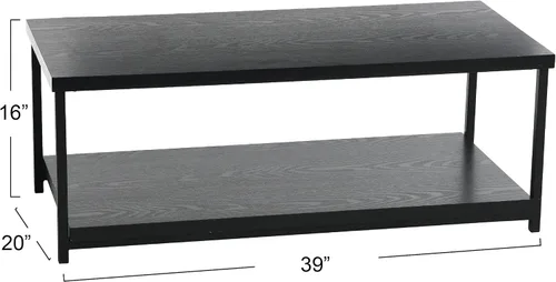 Vista 3 de Household Essentials Jamestown - Mesa auxiliar rectangular con estante de almacenamiento, grano de madera de roble negro y metal negro