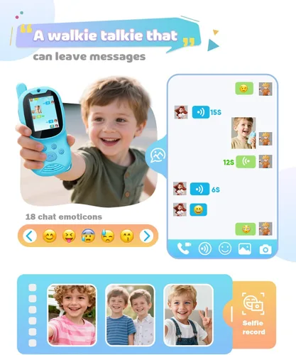 Vista 4 de Walkie Talkies de video para niños, paquete de 2 walkie talkies recargables para niños que pueden enviar mensajes, regalos de Navidad y cumpleaños