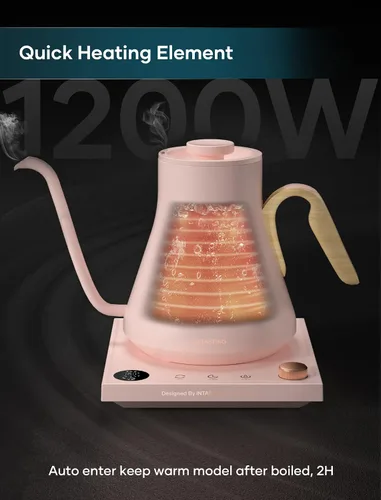 Vista 6 de INTASTING Hervidor Eléctrico, Hervidor Eléctrico de Cuello de Ganso, Control Preciso de Temperatura de ±1℉, Interior de Acero Inoxidable, Rosa