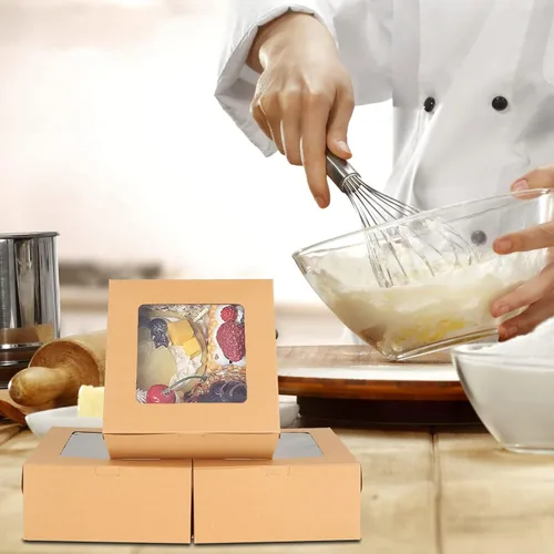 Vista 8 de 100 cajas para magdalenas, 4 recipientes para cupcakes, cajas de papel kraft marrón para cupcakes, cajas de golosinas con inserto, 4 cavidades