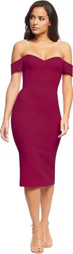 Vista 9 de Dress the Population Vestido para Mujer Bailey de Hombros Descubiertos Escote Corazón Ajustado Midi Tubo Negro