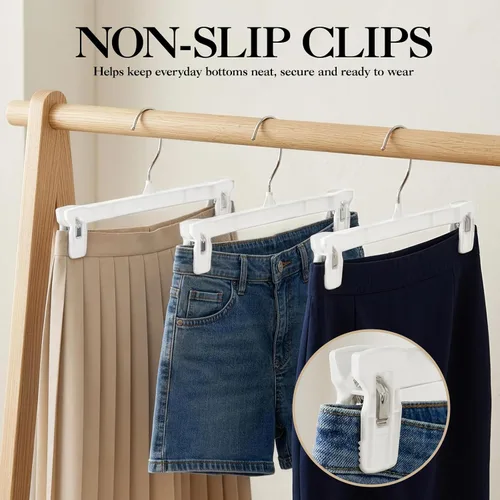 Vista 4 de Perchas para falda Smartor Perchero para pantalones con clips Disponible en paquetes de 10, 30, 60 Ahorro de espacio Duraderas Clips
