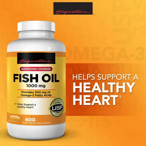 Vista 2 de Aceite de pescado Signature 1000 mg., 1000 mg de aceite de pescado 250 mg de EPA + DHA Omega-3, por porción, 400 cápsulas blandas