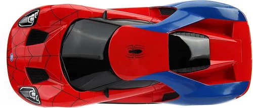 Vista 4 de Jada Marvel Spider-Man 2017 Ford GT R/C, escala 1: 16 con carga USB, 2.4 GHz y Turbo Boost, rojo y azul