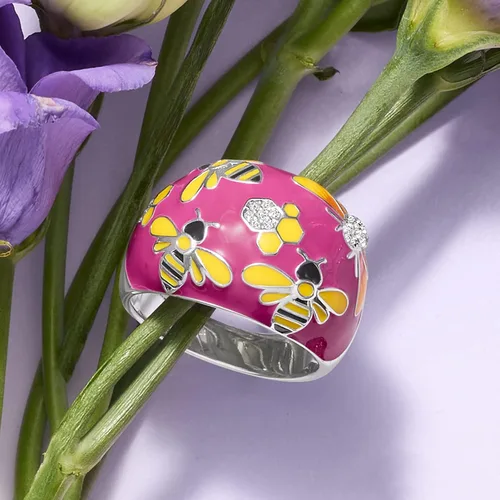 Vista 4 de Ross-Simons Anillo de topacio blanco y esmalte multicolor de 0.10 qt t en plata de ley