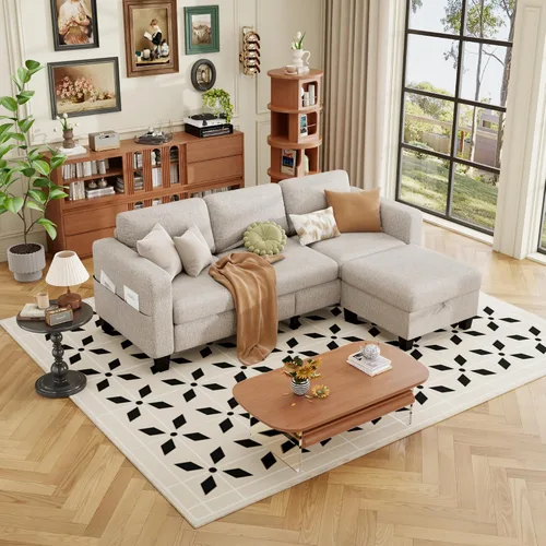 Vista 8 de ZeeFu Sofás modulares y modulares para sala de estar, sofá modular en forma de L de 3 plazas de 78 pulgadas con otomana de almacenamiento, moderno