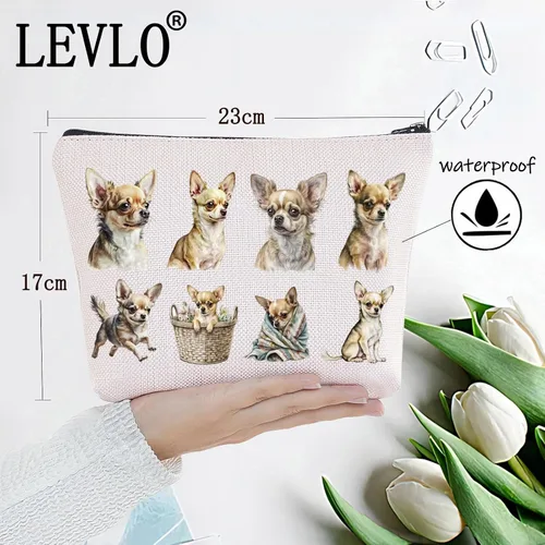 Vista 2 de LEVLO Chihuahua Cosméticos Maquillaje Bolsa Regalo Para Chihuahua Amante Chihuahua Mamá Bolsa de Viaje Bolsa Chihuahua Mercancía Chihuahua