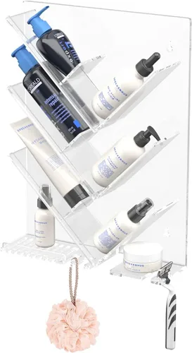 Vista 8 de AITEE Organizador de Baño Acrílico Caddy, Soporte Transparente para Champú Montado en la Pared, Organizador de Ducha con Ventosa, Sin Perforaciones