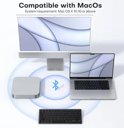 Vista 2 de OMOTON Teclado Bluetooth compatible con Mac, teclado inalámbrico compacto compatible con MacBook Pro/Air, iMac, Mac mini/Pro Laptop y PC, negro