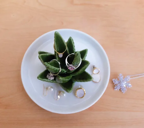 Vista 3 de PUDDING CABIN Soporte para anillos de aloe, plato para anillos de cactus, bandeja para joyas para anillos, aretes, collar, regalo de Navidad