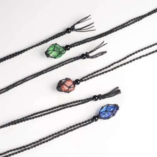 Vista 8 de FANASY 18 piezas de collar de jaula de cristal con cordón vacío soporte de piedra colgante de reemplazo de piedra con longitud ajustable Negro