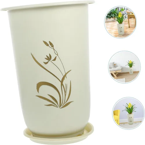 Vista 5 de balacoo Maceta de arcilla morada, maceta de orquídea con platillo con soporte, maceta para suculentas, contenedor pequeño para plantas, decoración