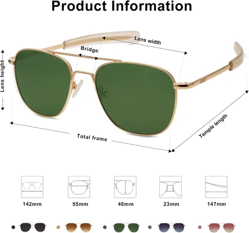 Vista 5 de SOJOS Gafas de sol de aviador polarizadas pequeñas para hombres y mujeres, clásico doble puente cuadrado, aviadores SJ1179