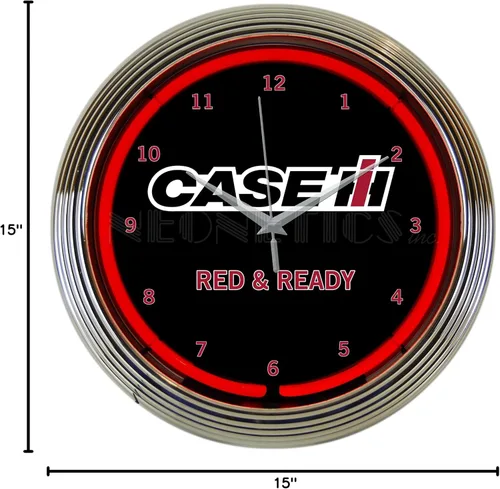 Vista 2 de Case IH International Harvester - Reloj de neón rojo y listo, 15 pulgadas de diámetro con borde cromado y neón rojo - 8CASEC