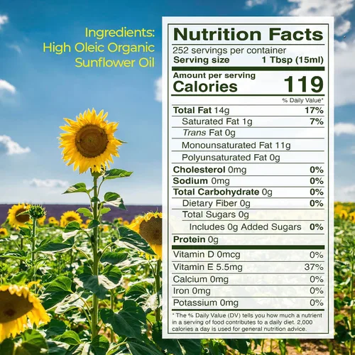Vista 2 de Kevala Aceite orgánico de girasol alto oleico, 1 galón