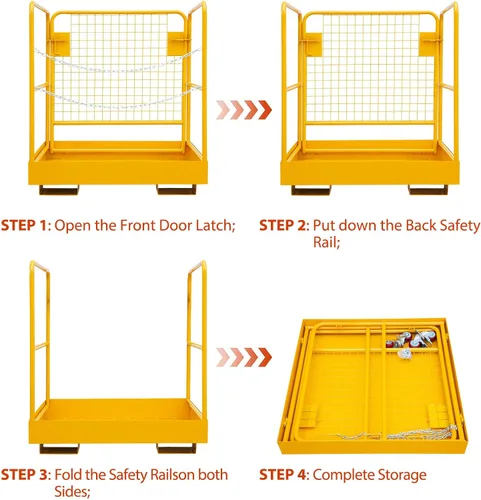 Vista 4 de Forklift Safety Cage 36"x36" Foldable Forklift Work Platform 1200 Lbs Carbon Steel Man Basket for Warehouse Factory Maintenance