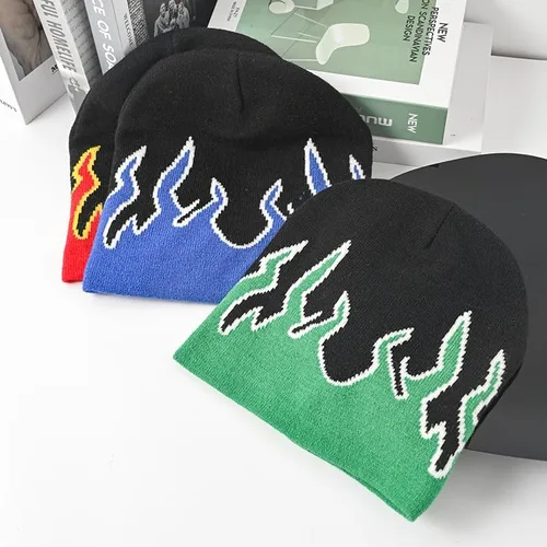Vista 4 de CORIRESHA Gorros de punto de lana de llama Y2K para mujer, para invierno, otoño, cálidos, calaveras