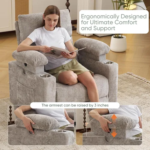 Vista 3 de Glider - Silla reclinable para guardería con reposabrazos ajustables, mecedora con masaje y calor, mecedora giratoria con reposacabezas ajustable
