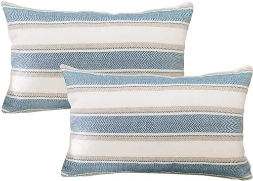 Vista 31 de Funda de almohada a rayas de lino sintético suave cuadrada decorativa con cremallera oculta para sofá, auto o dormitorio 12" x 12" Negro y blanco
