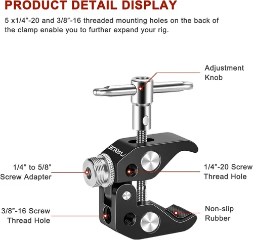 Vista 3 de Clip de micrófono con abrazadera de micrófono con tornillo de micrófono de 5/8 pulgadas, compatible con micrófono, soporte de micrófono y accesorios