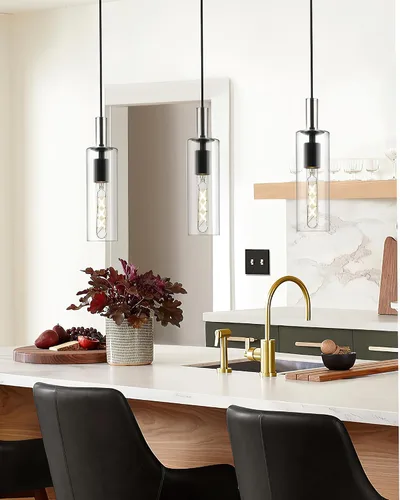 Vista 8 de AUTELO Lámparas Colgantes Modernas, Lámpara Colgante de Vidrio de 1 Luz, Luminarias Colgantes Industriales en Acabado de Metal Negro con Vidrio