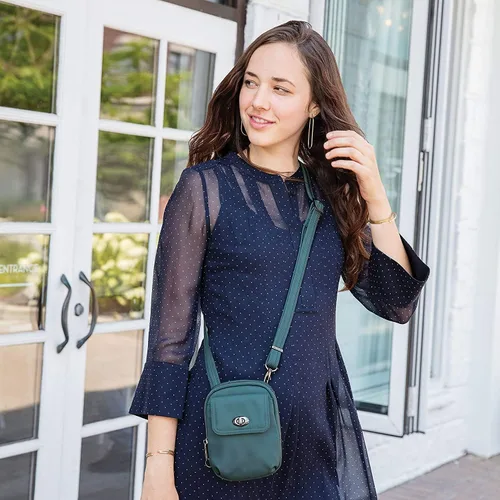 Vista 2 de Travelon Bolsa cruzada para teléfono antirrobo para mujer, Zafiro, talla única , Travelon Bolso bandolera antirrobo para teléfono