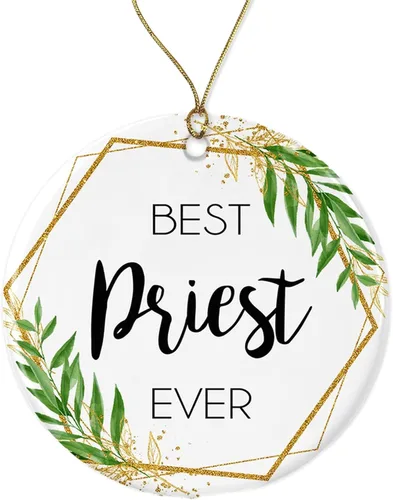 Vista 4 de Adorno de Navidad de sacerdote – Adorno de Navidad para regalo de sacerdote – El mejor sacerdote del mundo – Regalo de sacerdote impreso en un lado