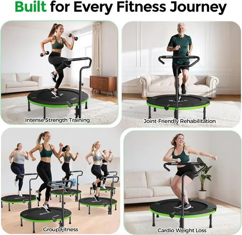 Vista 7 de BCAN 40"/38" Foldable Mini Trampoline, Rebounder Trampoline for Adults, U/T Adjustable Foam Handle, Exercise Rebounder for Adults Indoor/Garden