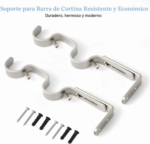 Vista 6 de Soportes de barra de cortina resistentes, soportes ajustables de doble barra de 1 pulgada (8 unidades, plateado)