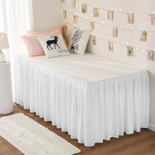 Vista 39 de Falda de cama RIMELA tamaño Queen color verde bebé con caída de 15 pulgadas, falda elástica envolvente, volante que protege contra el polvo