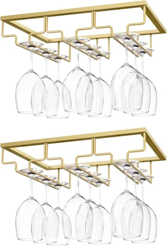 Vista 11 de Nuovoware Estante para copas de vino, soporte para copas de vino, 8 filas, color dorado profundo