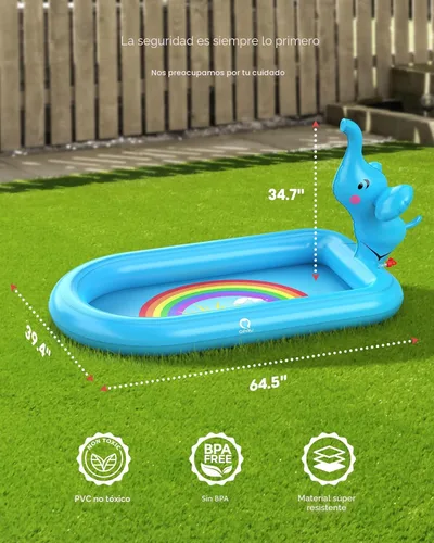 Vista 5 de QPAU Almohadillas de salpicaduras para niños pequeños de 1 a 3 años, tapete de juguete de elefante azul para niños, tapete de juego al aire libre