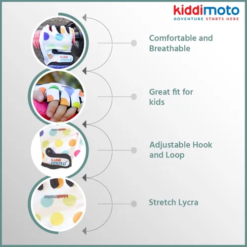 Vista 3 de Kiddimoto Guantes de bicicleta antideslizantes para niños y niñas, guantes de ciclismo sin dedos para niños de 2 a 8 años, guantes de ciclismo sin