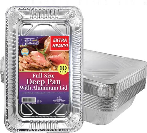 Vista 9 de Sartenes de aluminio con tapas, bandejas desechables de papel de aluminio profundo para asar y hornear, bandejas extra resistentes y duraderas