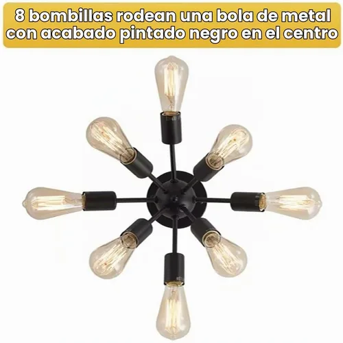 Vista 4 de Lámpara Sputnik de techo de 8 luces, moderna lámpara industrial negra semiempotrada para cocina, comedor, dormitorio, sala de estar, base E26