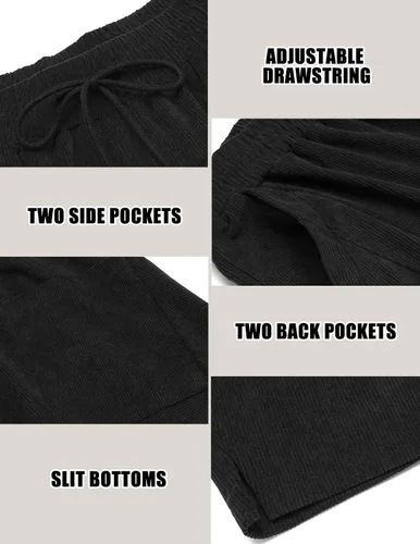 Vista 5 de COOFANDY Pantalones de pana para hombre, cintura elástica, con cordón, pantalones harén sueltos a la moda, pantalones largos casuales con 4 bolsillos