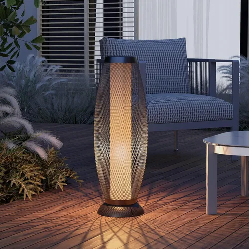 Vista 3 de Solar Yard Lámpara solar de pie para exteriores, pantalla de alambre de metal, linterna LED moderna parpadeante para exteriores, resistente a