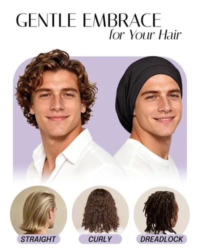 Vista 3 de OLESILK Gorro de seda para cabello rizado, gorro de seda para dormir, unisex, mediano, negro