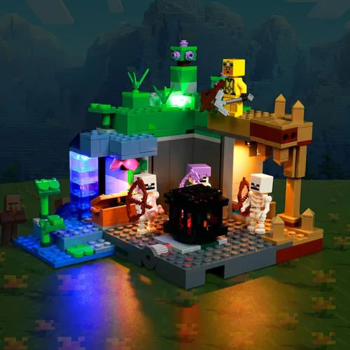 Vista 3 de Kit de luces mejorado compatible con Lego Minecraft The Skeleton Dungeon, decoración de luces compatible con Lego 21189, el mejor regalo