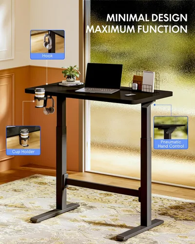 Vista 3 de FLEXISPOT H7 Plus - Escritorio móvil de pie, neumático ajustable, de una sola pieza, 32 pulgadas Cordless standing desk with stable dual-column