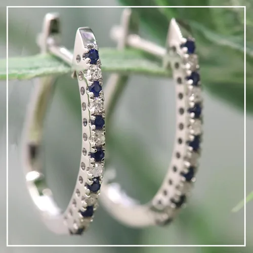 Vista 2 de Dazzlingrock Collection Pendientes de aro redondos de oro de 14 quilates con zafiro azul y diamante blanco para mujer