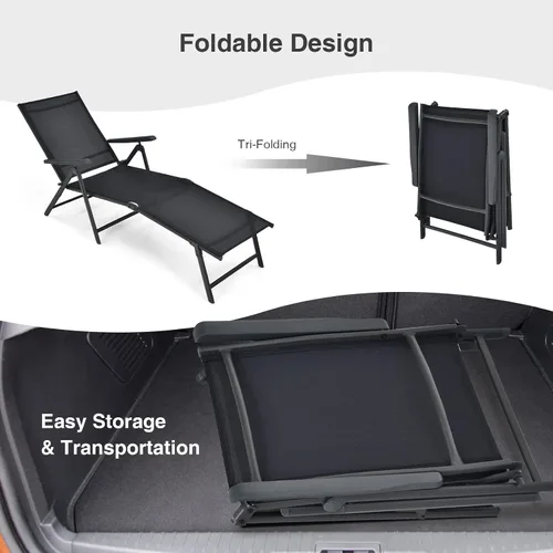Vista 7 de Giantex Sillón de patio plegable, tumbona para tomar el sol al aire libre con respaldo de 5 posiciones, reposapiés de 2 posiciones, marco de acero