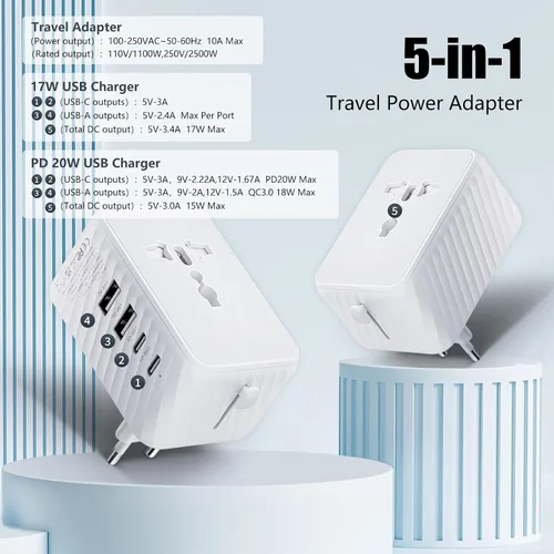 Vista 2 de Adaptador de viaje universal, adaptador de corriente internacional